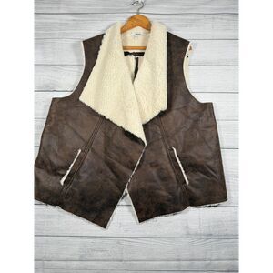 Sonoma Goods For Life Womens 3X Brown Faux Suede Sherpa Lined Vest Bin H